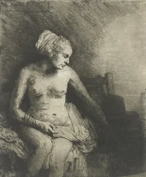Donna al bagno, con un cappello accanto a lei, 1658